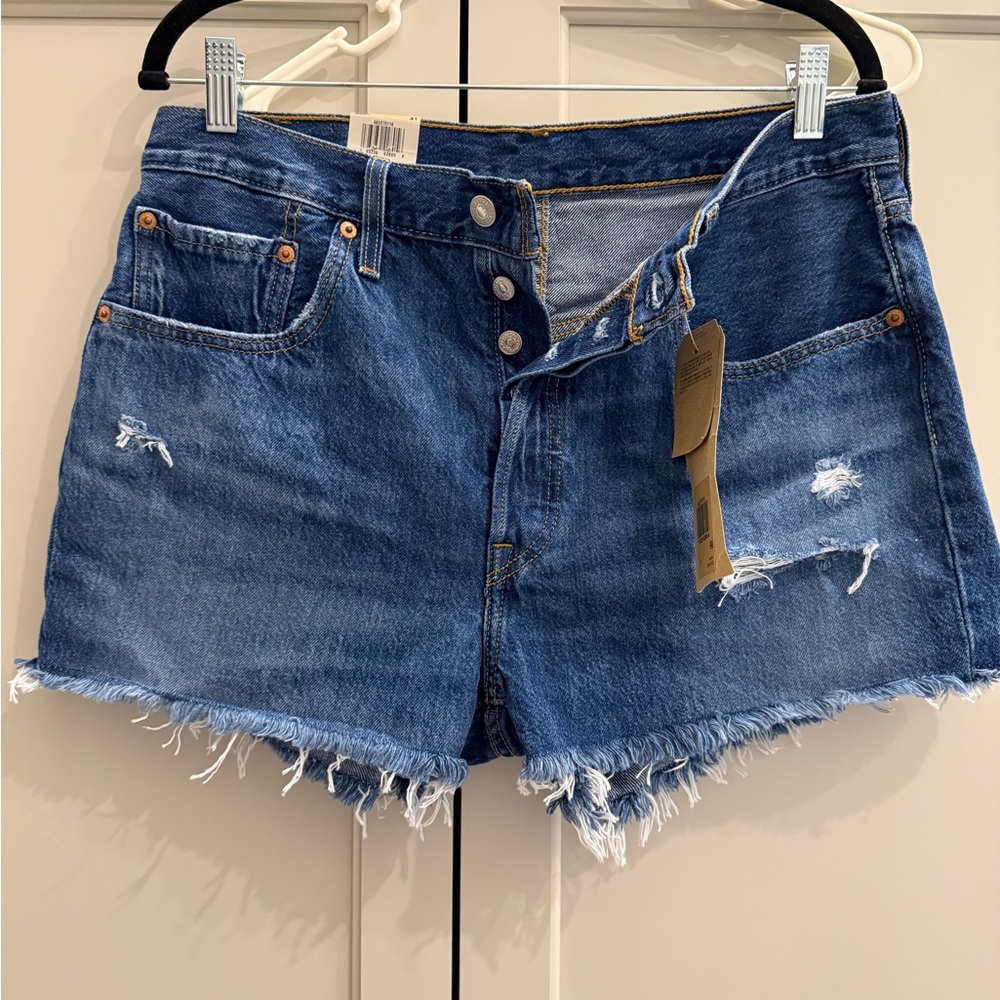 Levi's Blue Distressed Jean Shorts